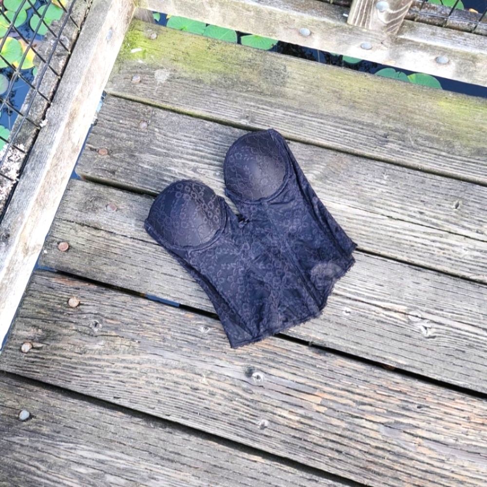 Black lace plunge corset